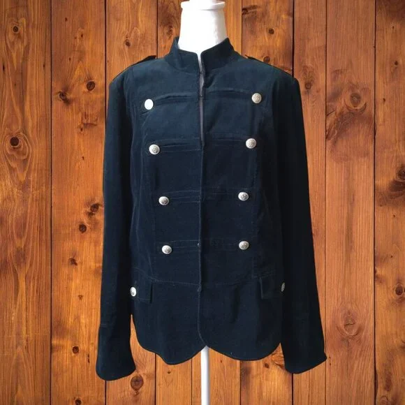 Marina Rinaldi Sport Black Long Sleeve Military Style Button Blazer Large - Picture 2 of 7